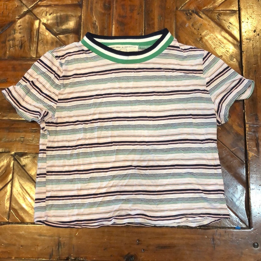 Social T Urban Outfitters striped cropped T-shirt